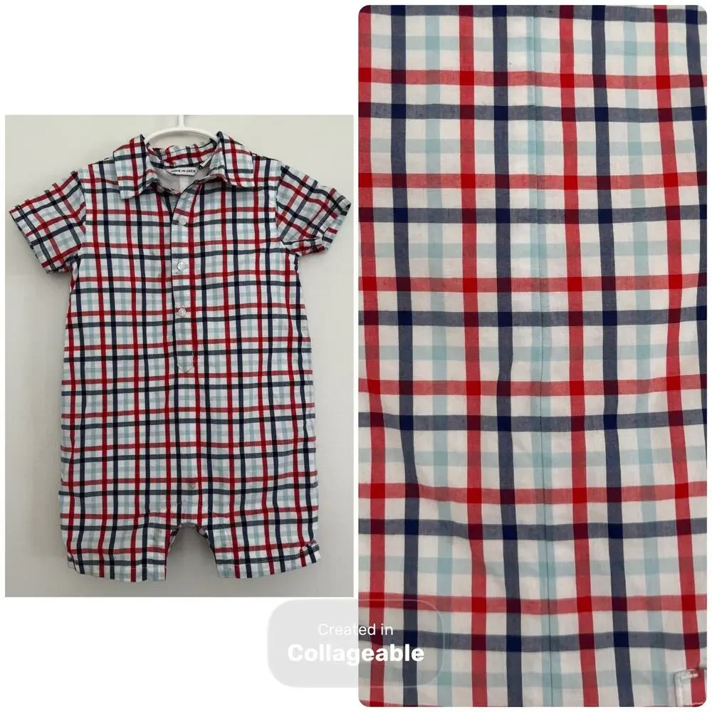 Janie and Jack Plaid Romper in Classic Red, Navy, and Light Blue